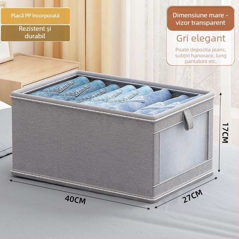 Cutie pliabilă pentru depozitarea hainelor, din bumbac și in, transparentă, fără montaj, portabilă pentru dormitor, capacitate 5–10 L
