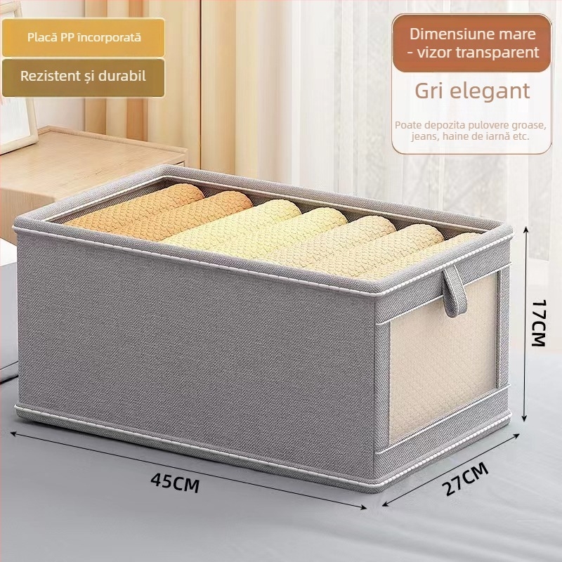 Cutie pliabilă pentru depozitarea hainelor, din bumbac și in, transparentă, fără montaj, portabilă pentru dormitor, capacitate 5–10 L