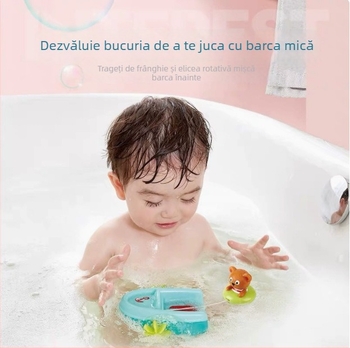 Barcă de baie cu ursuleț Teddy – jucărie de baie pentru sugari, joc de apă cu roată rotativă; ambalaj în cutie; dezvoltă abilități manuale; potrivit pentru 0–3 ani; Categoria 3C: alte jucării sub 14 ani