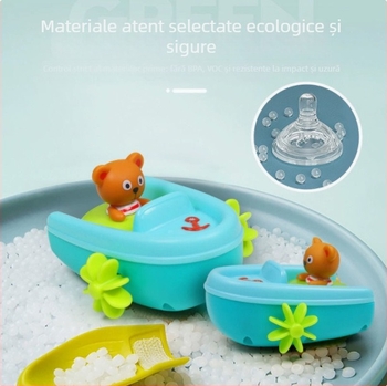 Barcă de baie cu ursuleț Teddy – jucărie de baie pentru sugari, joc de apă cu roată rotativă; ambalaj în cutie; dezvoltă abilități manuale; potrivit pentru 0–3 ani; Categoria 3C: alte jucării sub 14 ani