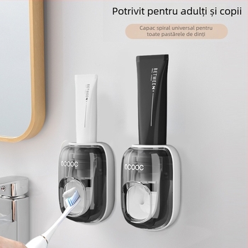 Dispenser automat de pastă de dinți Mcooc, montaj pe perete fără găuri, suport pentru periuțe, potrivit pentru întreaga familie