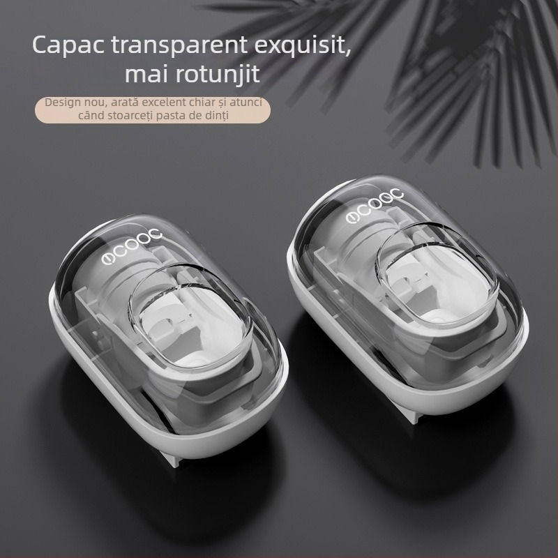 Dispenser automat de pastă de dinți Mcooc, montaj pe perete fără găuri, suport pentru periuțe, potrivit pentru întreaga familie