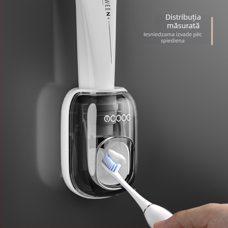 Dispenser automat de pastă de dinți Mcooc, montaj pe perete fără găuri, suport pentru periuțe, potrivit pentru întreaga familie