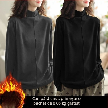 Tricou termic damă oversize, cu guler semi-înalt, broderie, țesătură plată, stil Royal Sister, primăvara 2025