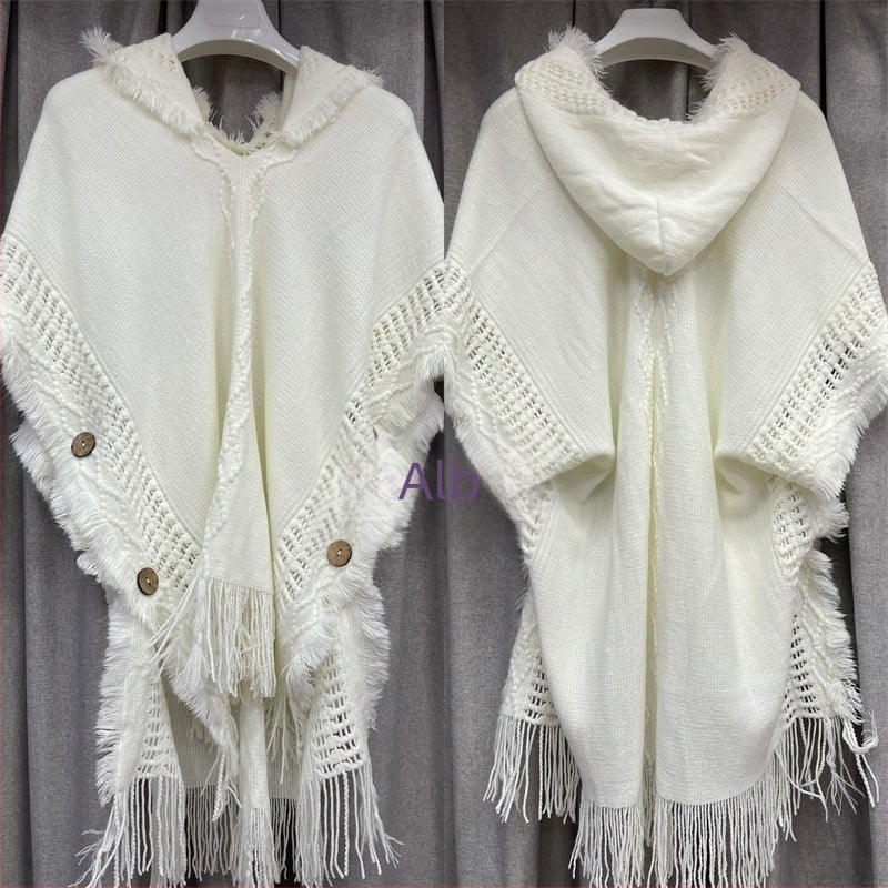 Pulover tricotat pentru femei, cu glugă, mâneci tip bat, acrilic 95%+, lungime medie