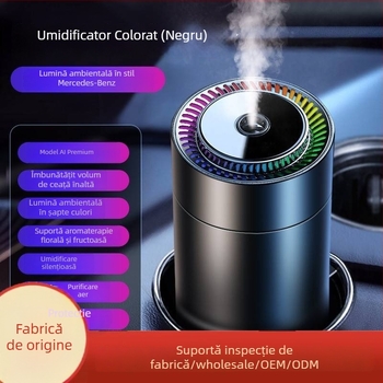 Umidificator inteligent pentru mașină, difuzor de arome cu lumină ambientală în 7 culori, alimentare USB, purificator de aer pentru interiorul auto | Model W301 • Rezervor apă <0,5 L • Ieșire ceață 1 • Alimentare USB • Temporizator 2-8 ore
