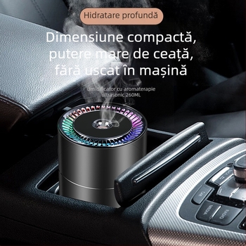 Umidificator inteligent pentru mașină, difuzor de arome cu lumină ambientală în 7 culori, alimentare USB, purificator de aer pentru interiorul auto | Model W301 • Rezervor apă <0,5 L • Ieșire ceață 1 • Alimentare USB • Temporizator 2-8 ore