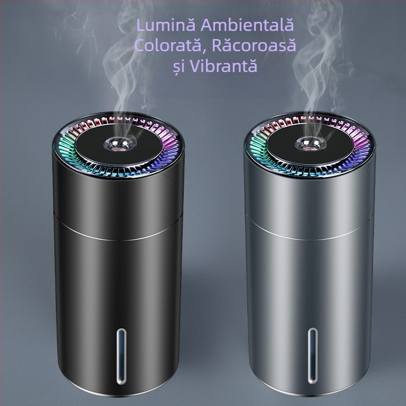 Umidificator inteligent pentru mașină, difuzor de arome cu lumină ambientală în 7 culori, alimentare USB, purificator de aer pentru interiorul auto | Model W301 • Rezervor apă <0,5 L • Ieșire ceață 1 • Alimentare USB • Temporizator 2-8 ore