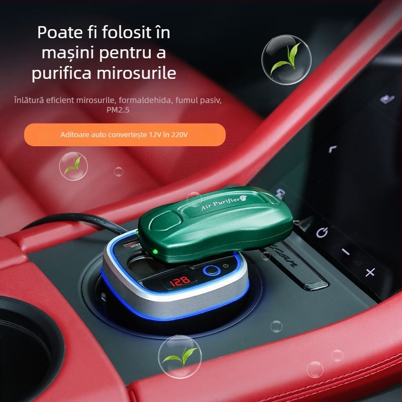 Purificator de aer mini pentru interiorul mașinii cu generator de ioni negativ; model general, 5V, concentrație ioni negativ 4000–10000, oxigen activ 3800–40000000