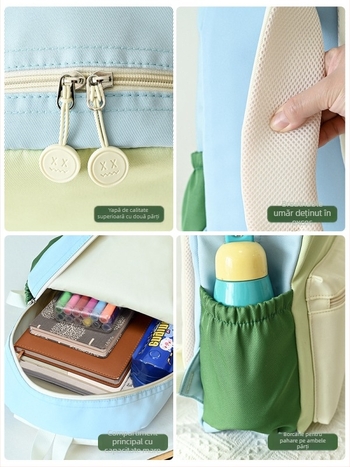 Rucsac școlar din nylon, respirabil, ultra-ușor și rezistent la uzură, curele cu pernă de aer, pentru școală