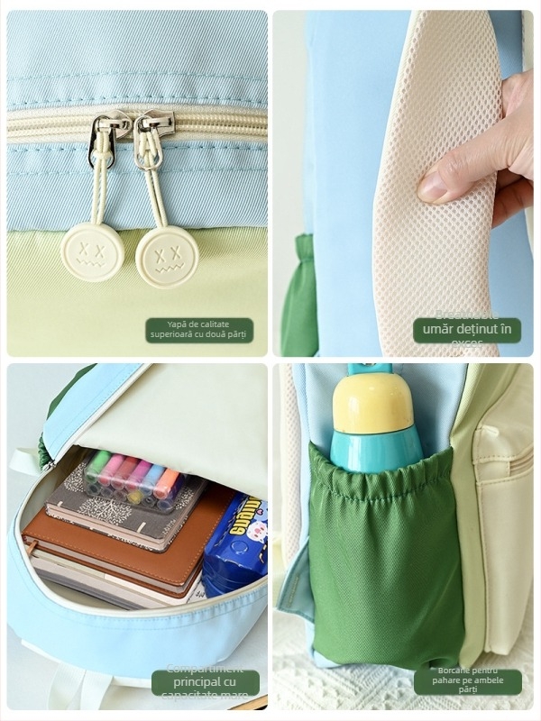 Rucsac școlar din nylon, respirabil, ultra-ușor și rezistent la uzură, curele cu pernă de aer, pentru școală