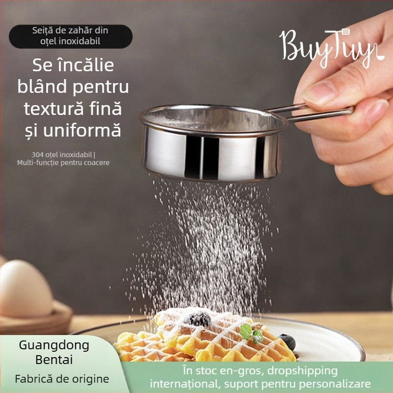 FS105 Sif de făină – Mână, vibrație, din oțel inoxidabil, sită multifuncțională pentru coacere (FS105)
