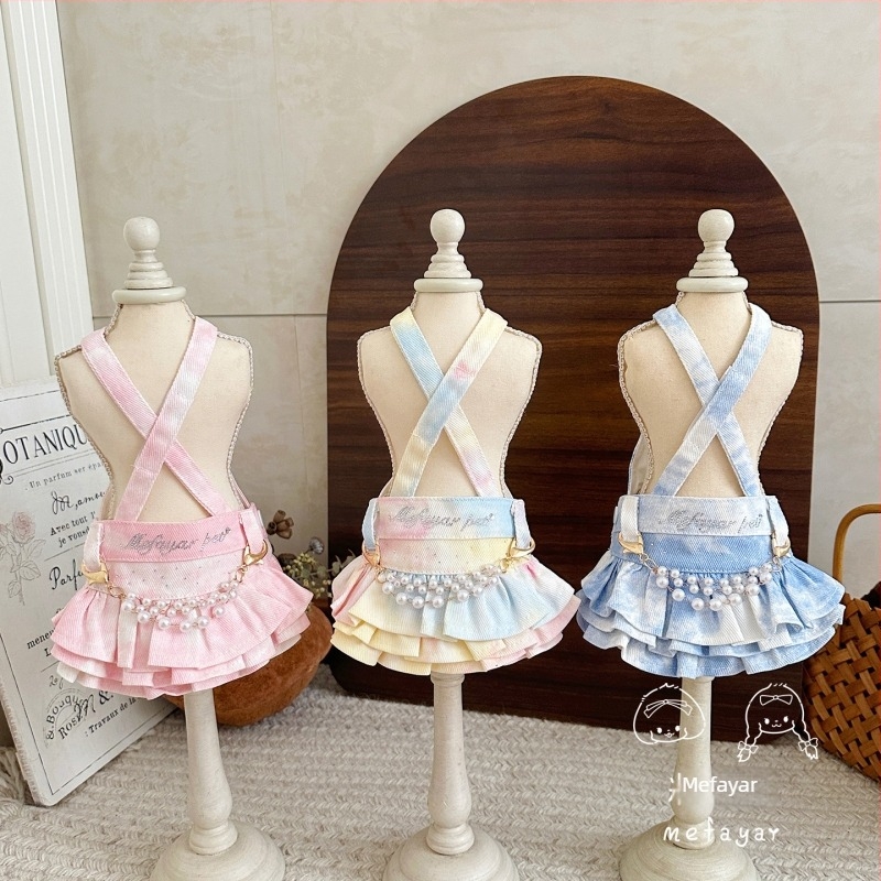 Fustă pentru animale de companie din denim, cu design tie-dye și cristale, pentru pisici și câini, brand Mefayar/Mifaya, universală pentru toate sezoanele