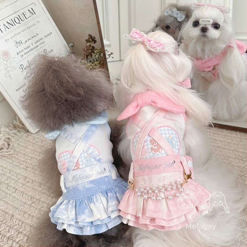 Fustă pentru animale de companie din denim, cu design tie-dye și cristale, pentru pisici și câini, brand Mefayar/Mifaya, universală pentru toate sezoanele