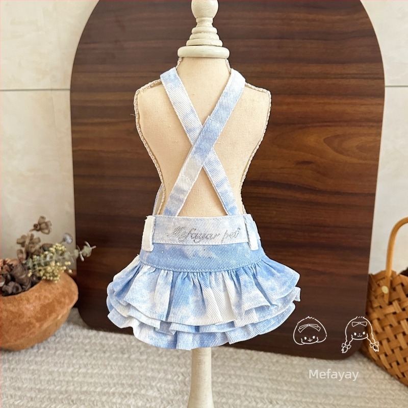 Fustă pentru animale de companie din denim, cu design tie-dye și cristale, pentru pisici și câini, brand Mefayar/Mifaya, universală pentru toate sezoanele