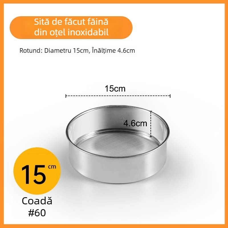 Sită de făină din oțel inoxidabil, alimentară, manuală, pentru coacere de casă (Marcă: Benefit)