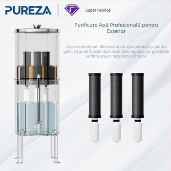 Galeată purificator de apă cu filtrare gravitațională, din oțel inoxidabil, pentru camping și uz casnic/RV