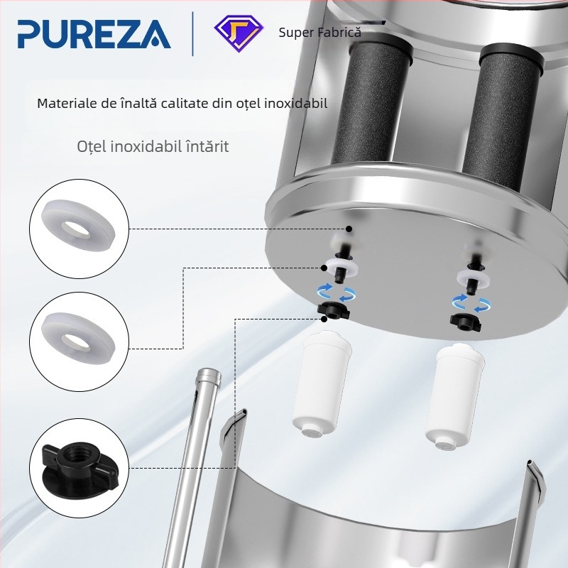 Galeată purificator de apă cu filtrare gravitațională, din oțel inoxidabil, pentru camping și uz casnic/RV