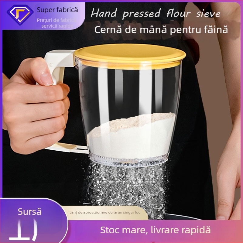 Cernător manual de făină – cu mână, tip apăsare, plasă fină, pentru făină și zahăr pudră