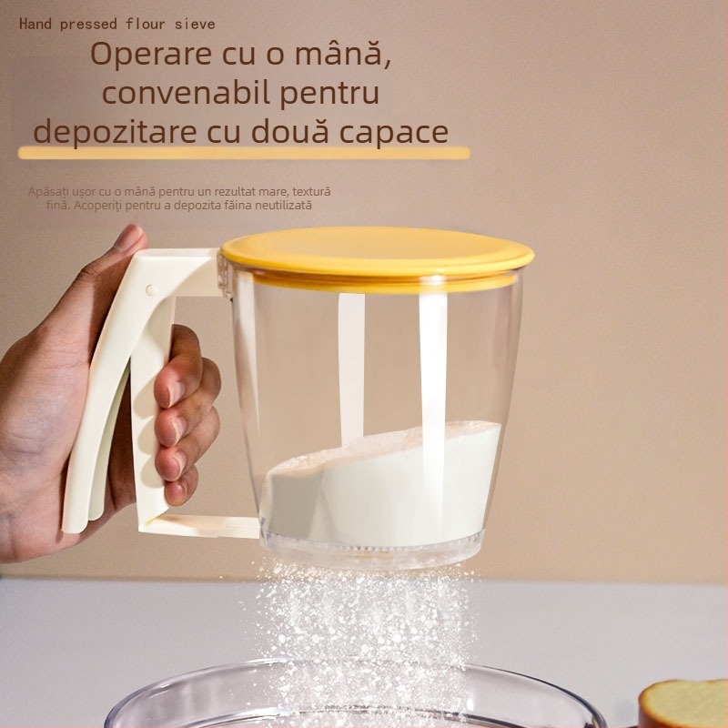 Cernător manual de făină – cu mână, tip apăsare, plasă fină, pentru făină și zahăr pudră