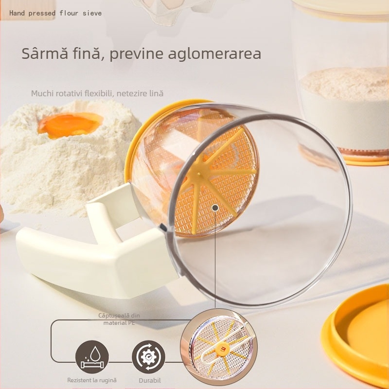 Cernător manual de făină – cu mână, tip apăsare, plasă fină, pentru făină și zahăr pudră