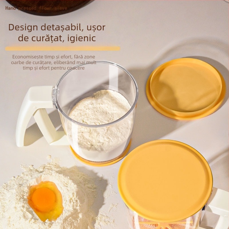 Cernător manual de făină – cu mână, tip apăsare, plasă fină, pentru făină și zahăr pudră