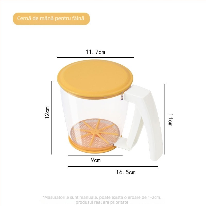 Cernător manual de făină – cu mână, tip apăsare, plasă fină, pentru făină și zahăr pudră