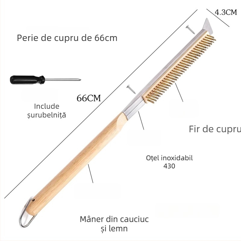 Perie BBQ cu sârmă de cupru și mâner din lemn, 100 bucăți într-o cutie