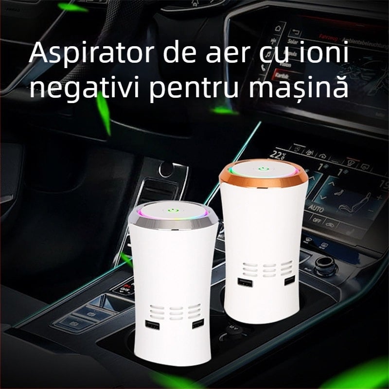 Purificator de aer pentru mașină AS12, alimentare USB 5V, 12W, concentrare de ioni negativ 10 milioane ioni/cm³, acoperire de 10 m²