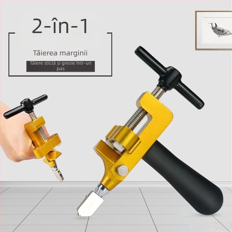 With Heart deschizător încorporat de margine pentru plăci, cu cuțit din sticlă — tip rulă, multifuncțional pentru deschiderea plăcilor din sticlă