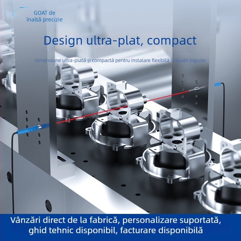 Senzor fotoelectric cilindric cu laser, detectie la unghi drept, mod prin fascicul sau reflexie difuză, 650 nm laser, distanță de detecție 2,5–5 mm, IP65, ieșire NPN/PNP