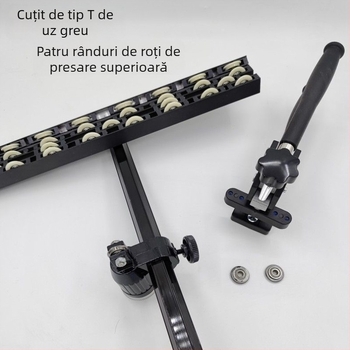 Tăietor pentru plăci: greu, precizie înaltă la tăierea plăcilor de rocă, lamă în formă de T pentru împingere, roți în 3–4 rânduri, lamă pentru sticlă