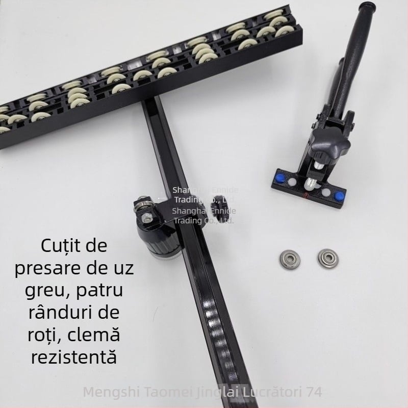 Tăietor pentru plăci: greu, precizie înaltă la tăierea plăcilor de rocă, lamă în formă de T pentru împingere, roți în 3–4 rânduri, lamă pentru sticlă