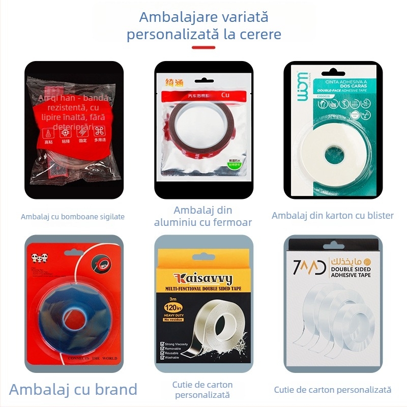 IQIHAN bandă dublu-adezivă din acril transparentă, grosime 1.2–3 mm, sistem de adeziv acrilic, folie de eliberare PE roșie