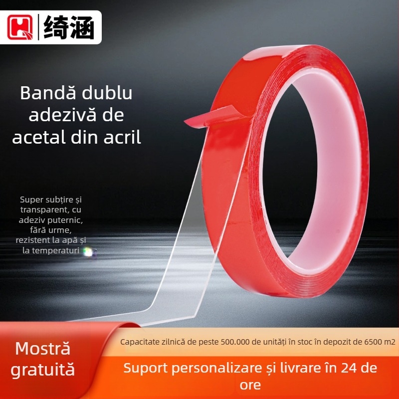 IQIHAN bandă dublu-adezivă din acril transparentă, grosime 1.2–3 mm, sistem de adeziv acrilic, folie de eliberare PE roșie