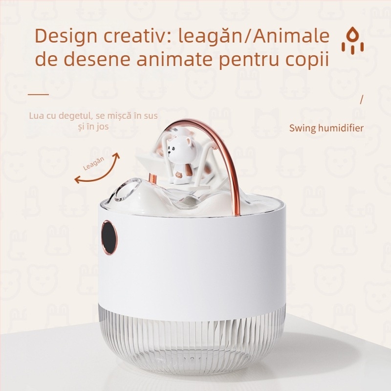 Umidificator mini USB pentru birou, lumină de noapte, funcționare silențioasă, rezervor 0.5–1 L, temporizator 2–8 ore