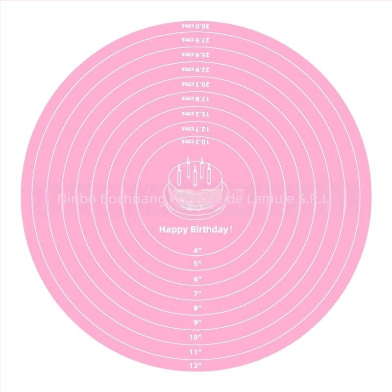 Covoraș circular din silicon pentru aluat și platou rotativ pentru decorarea prăjiturilor — simois, silicon, model caricatural cu scară, personalizare disponibilă