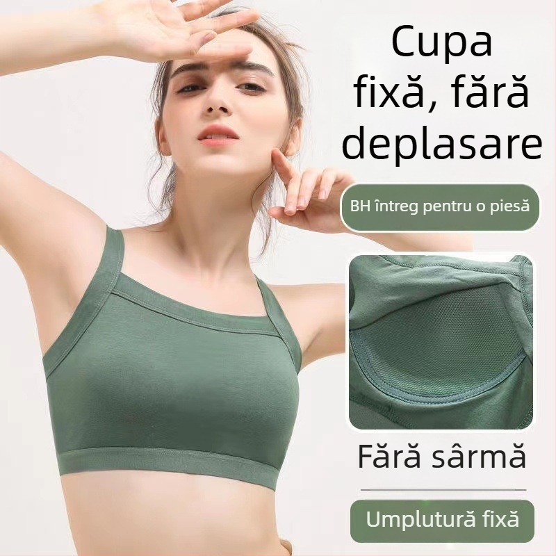 Sutien din bumbac fără sârmă, guler pătrat, bustier dintr-o bucată, cupă completă, închidere pe laterală