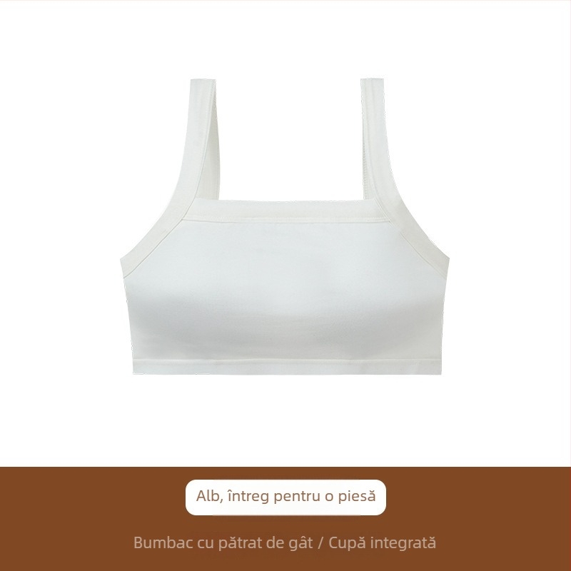 Sutien din bumbac fără sârmă, guler pătrat, bustier dintr-o bucată, cupă completă, închidere pe laterală