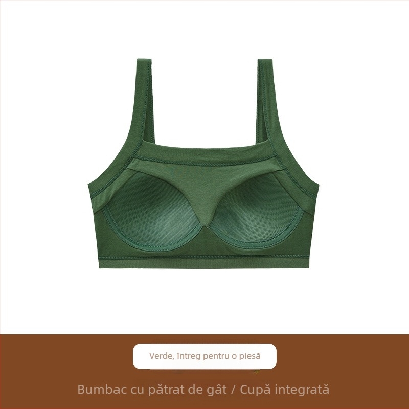 Sutien din bumbac fără sârmă, guler pătrat, bustier dintr-o bucată, cupă completă, închidere pe laterală