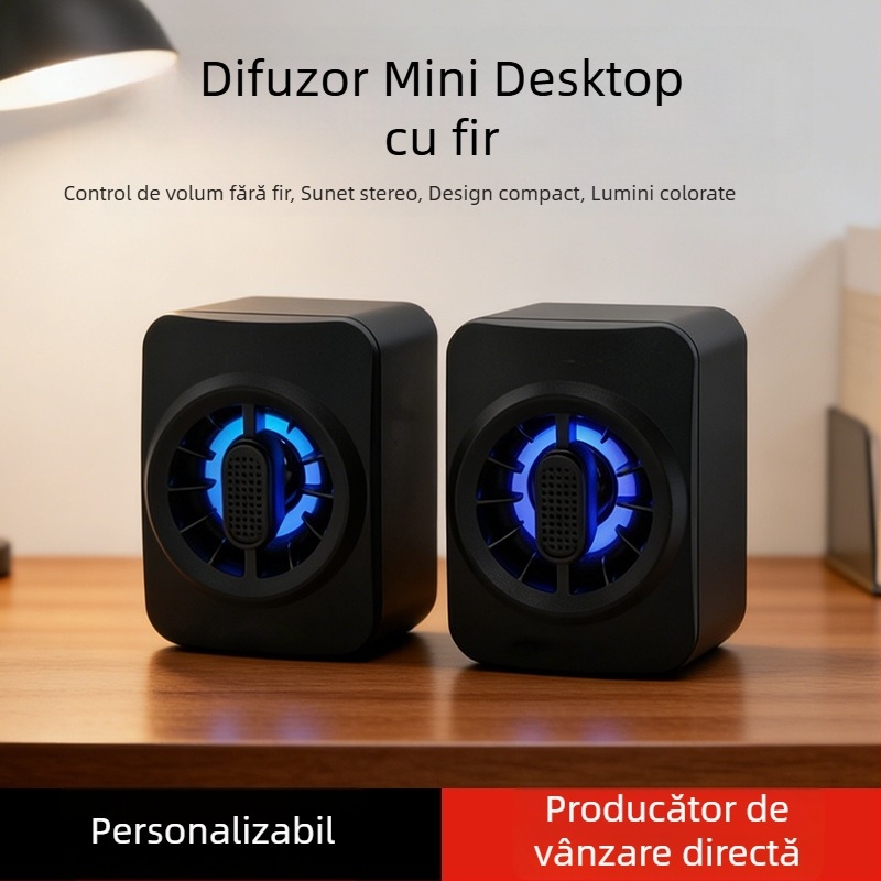 Sistem USB de difuzoare pentru desktop, 3× difuzoare, 150Hz–20kHz, SNR sub 60 dB, sunet surround 360°, alimentare Type-C