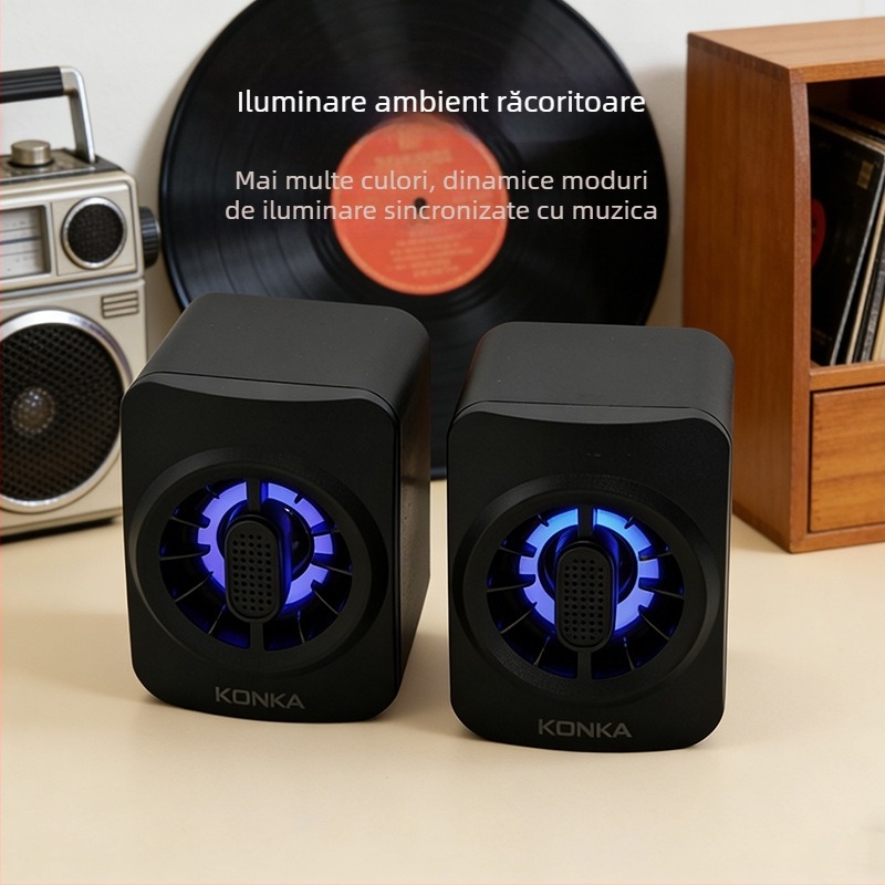 Sistem USB de difuzoare pentru desktop, 3× difuzoare, 150Hz–20kHz, SNR sub 60 dB, sunet surround 360°, alimentare Type-C