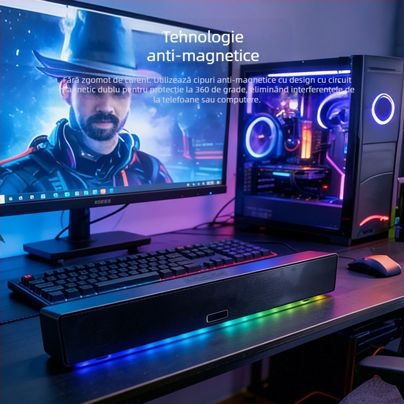 Soundbar cu Bluetooth 5.3, 3 difuzoare, răspuns în frecvență 150 Hz-20 kHz, 220W, alimentare USB-C