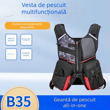 Vesta de pescuit reglabilă cu rucsac, patru buzunare, capacitate mare, căptușeală din bumbac perl, vestă de salvare inclusă