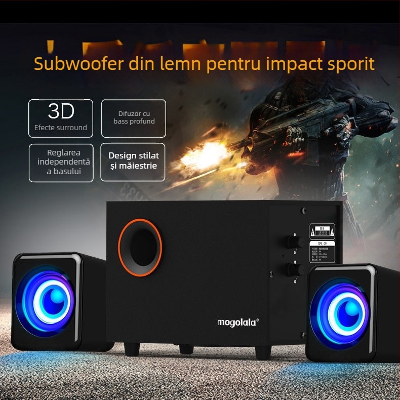 Q9 Boxă pentru calculator 2.1 cu subwoofer, Bluetooth, alimentare USB, redare MP3, sunet 3D surround
