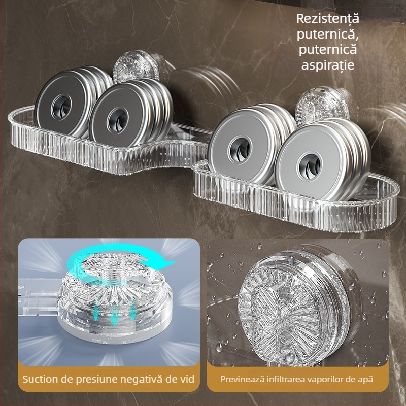 Poliță de baie montată pe perete cu ventuză — rotativă, impermeabilă, PP material, fără găuri (Rotativă; Impermeabilă; PP material; Fără găuri)