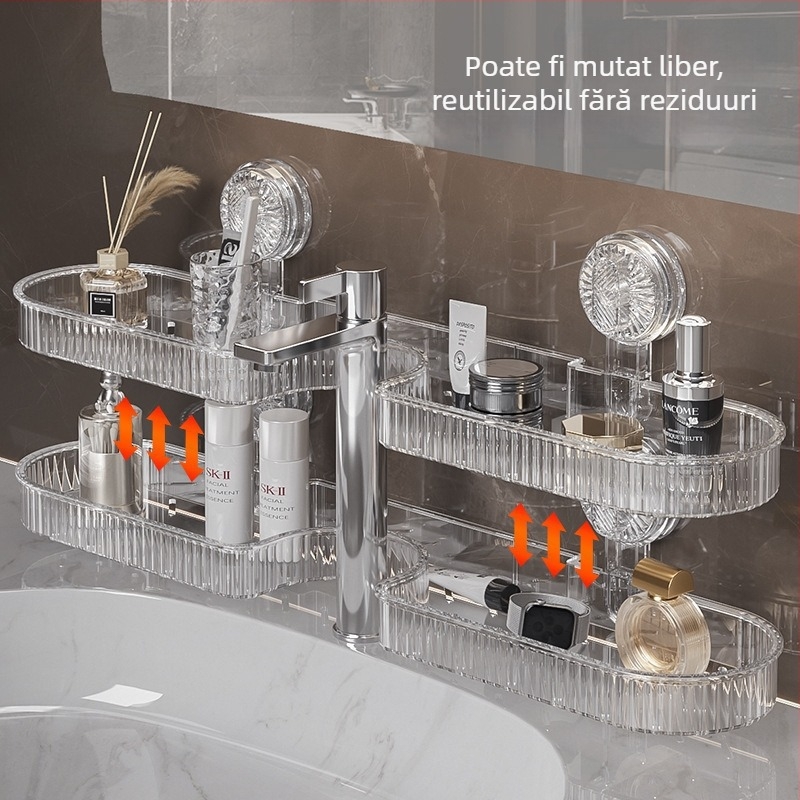 Poliță de baie montată pe perete cu ventuză — rotativă, impermeabilă, PP material, fără găuri (Rotativă; Impermeabilă; PP material; Fără găuri)