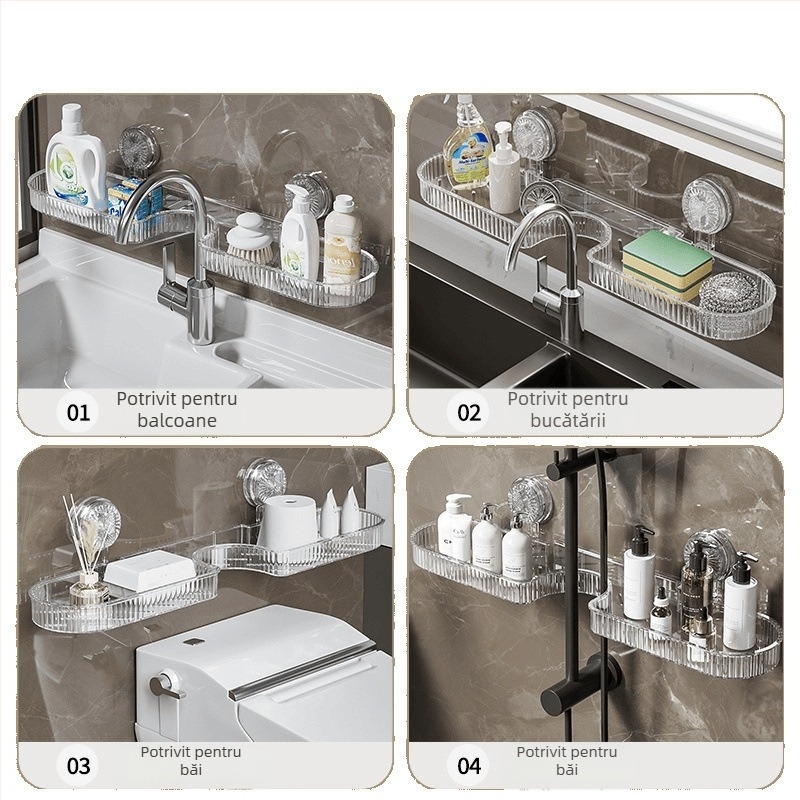Poliță de baie montată pe perete cu ventuză — rotativă, impermeabilă, PP material, fără găuri (Rotativă; Impermeabilă; PP material; Fără găuri)