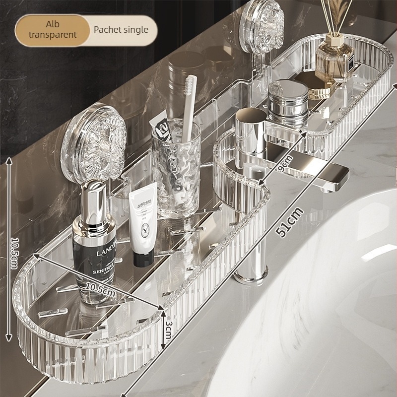 Poliță de baie montată pe perete cu ventuză — rotativă, impermeabilă, PP material, fără găuri (Rotativă; Impermeabilă; PP material; Fără găuri)