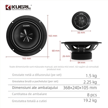 Set de boxe auto pentru ușa din față, două căi, 6,5 inci (Model K-6523, 4Ω, putere max 160W, bandă de frecvențe 60Hz–20kHz, sensibilitate >91dB)